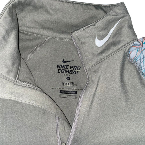 Nike Pro Combat Dri-Fit Women Compression Shirt Medium Grey Quarter Zip Pullover - Picture 3 of 9